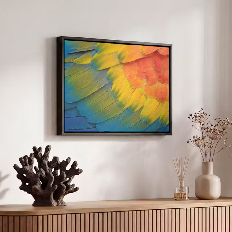 Canvas met lijst - Veren - Ara - Kleurrijk — 6
