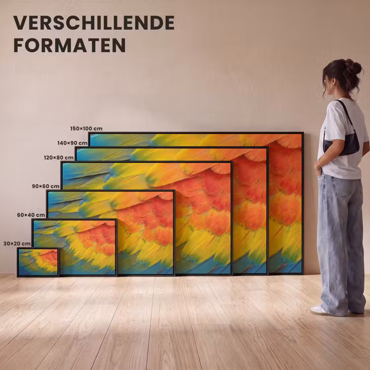 Canvas met lijst - Veren - Ara - Kleurrijk — 7