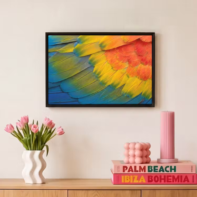 Canvas met lijst - Veren - Ara - Kleurrijk — 8