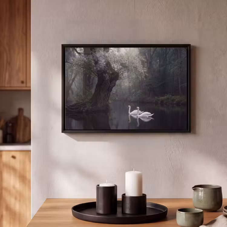 Canvas met lijst - Zwanen - Rivier - Bos — 2