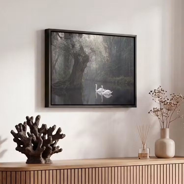Canvas met lijst - Zwanen - Rivier - Bos — 6