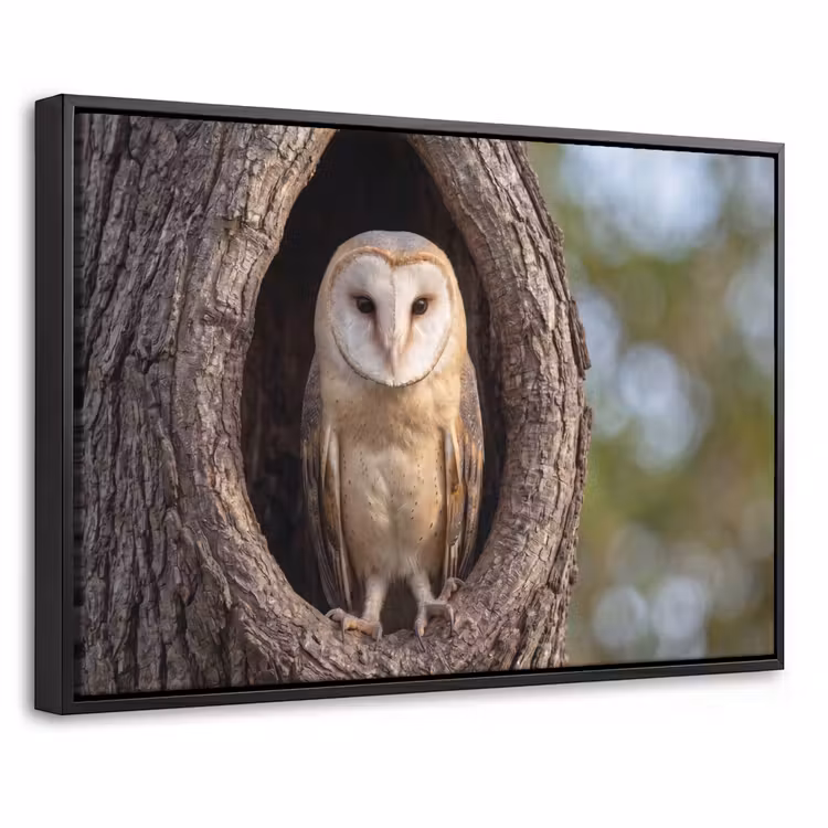 Canvas met lijst - Kerkuil - Boom - Natuur - Bruin — 1