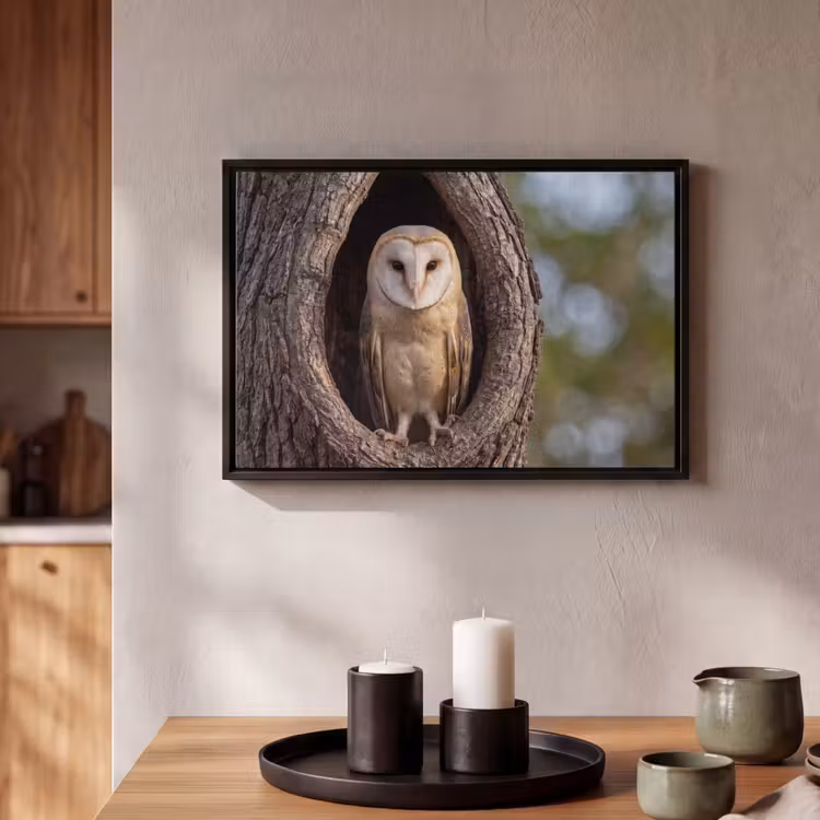 Canvas met lijst - Kerkuil - Boom - Natuur - Bruin — 2