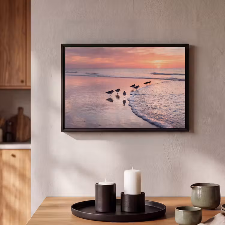 Canvas met lijst - Meeuwen - Strand - Zee - Roze — 2