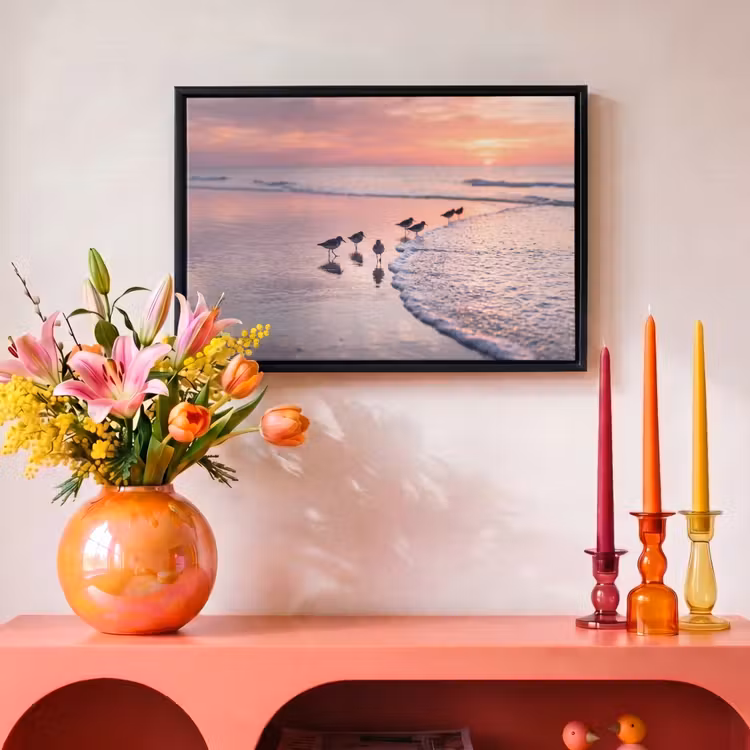 Canvas met lijst - Meeuwen - Strand - Zee - Roze — 4