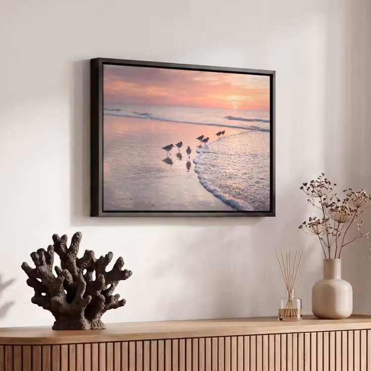 Canvas met lijst - Meeuwen - Strand - Zee - Roze — 6