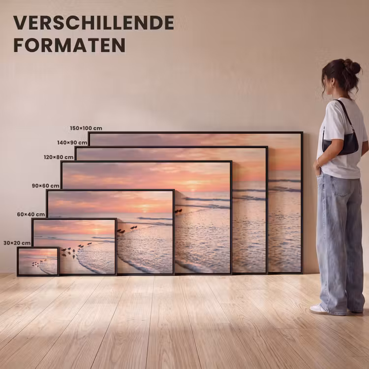 Canvas met lijst - Meeuwen - Strand - Zee - Roze — 7