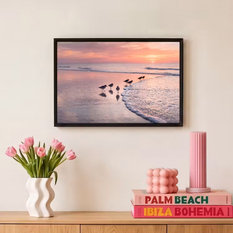 Canvas met lijst - Meeuwen - Strand - Zee - Roze — 8
