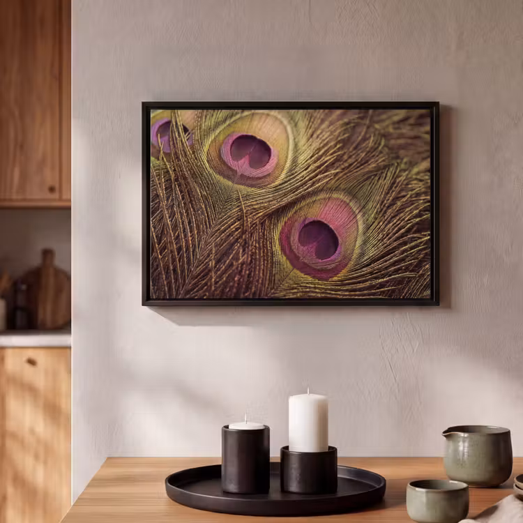 Canvas met lijst - Pauw - Veren - Paars - Groen — 2