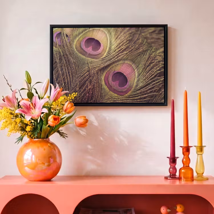 Canvas met lijst - Pauw - Veren - Paars - Groen — 4