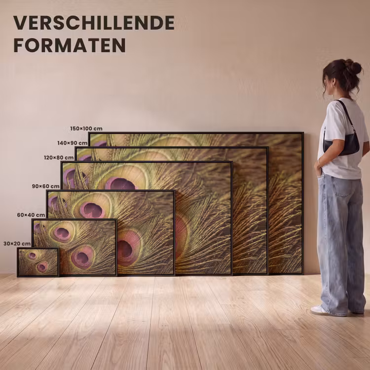 Canvas met lijst - Pauw - Veren - Paars - Groen — 7