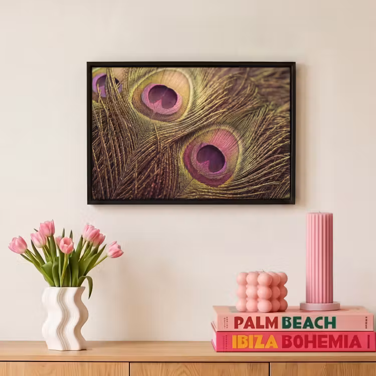 Canvas met lijst - Pauw - Veren - Paars - Groen — 8
