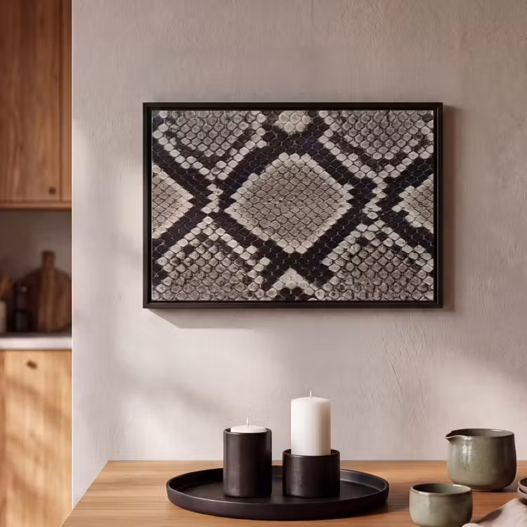 Canvas met lijst - Slangenleer - Patroon - Beige — 2
