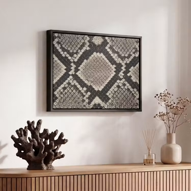 Canvas met lijst - Slangenleer - Patroon - Beige — 6