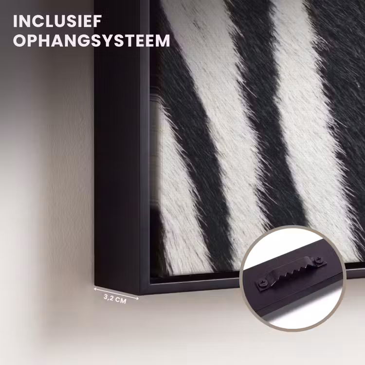 Canvas met lijst - Zebra - Vacht - Klassiek - Zwart - Wit — 3