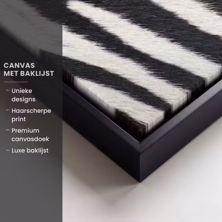 Canvas met lijst - Zebra - Vacht - Klassiek - Zwart - Wit — 5