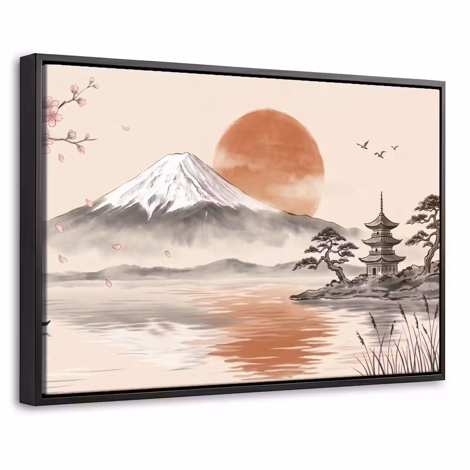Canvas met lijst - Bergtop - Meer - Bloesem — 1