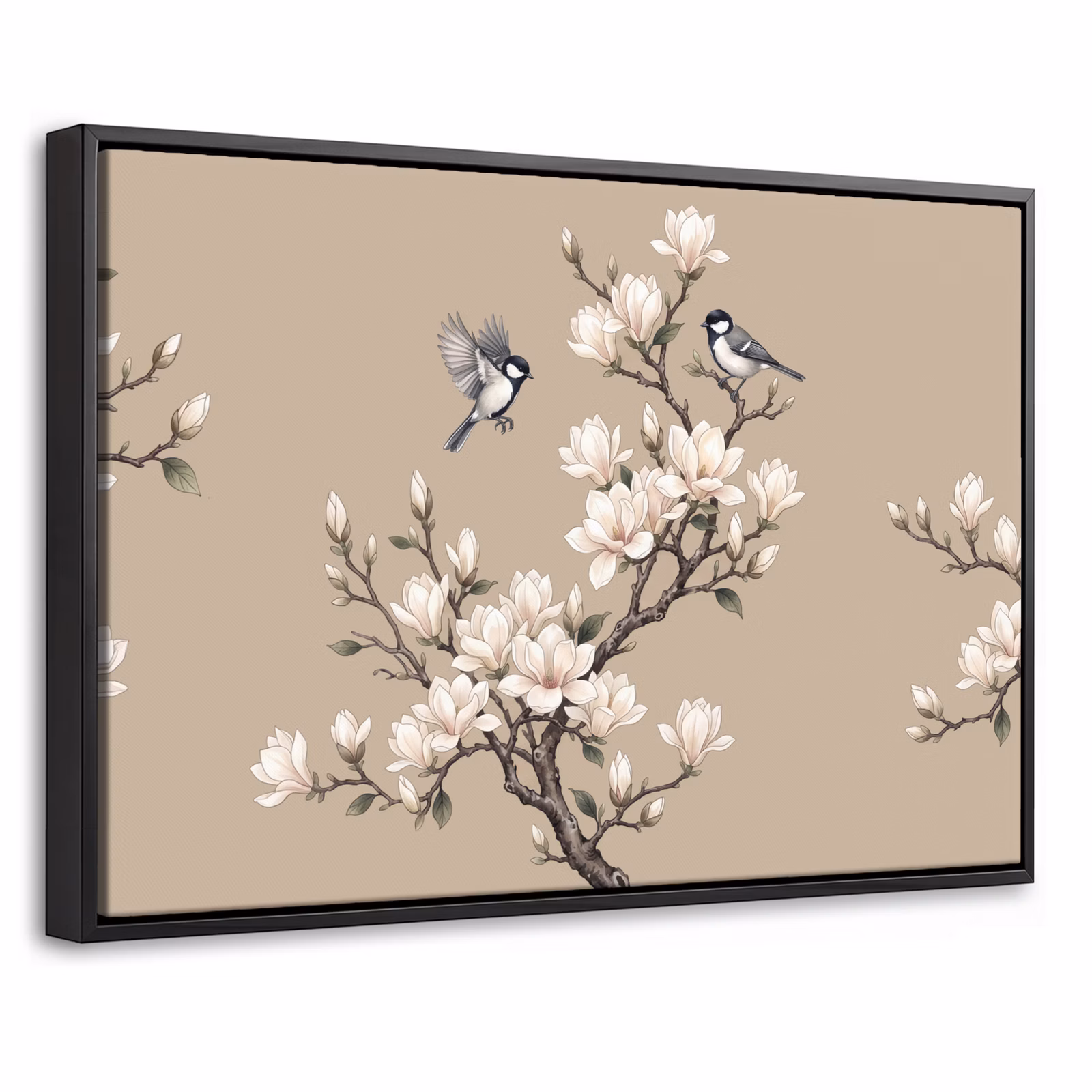 Canvas met lijst - Oosters - Vogels - Beige — 1