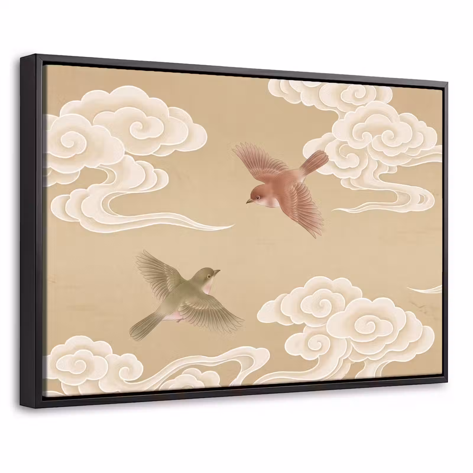 Canvas met lijst - Vogels - Vliegen - Beige — 1