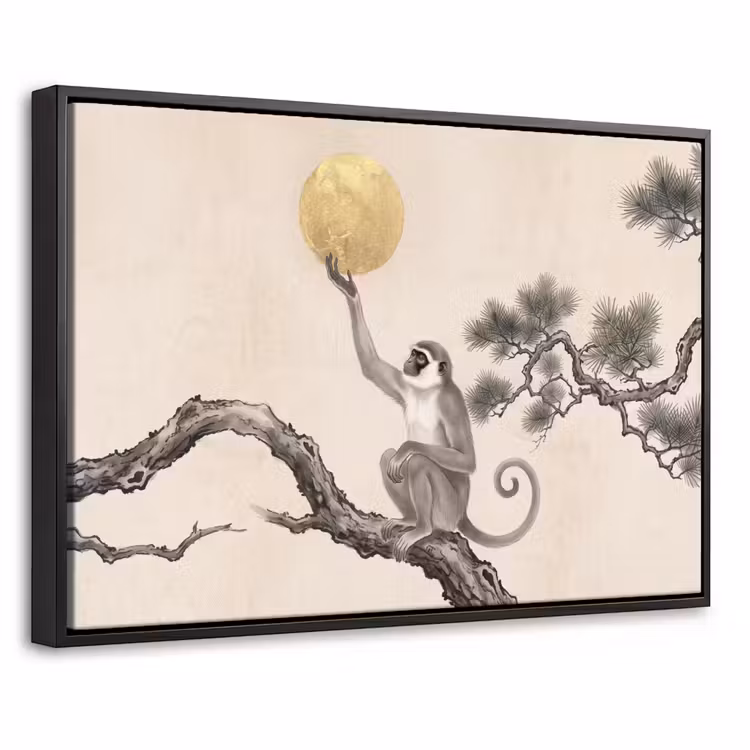 Canvas met lijst - Aap - Maan - Goud — 1