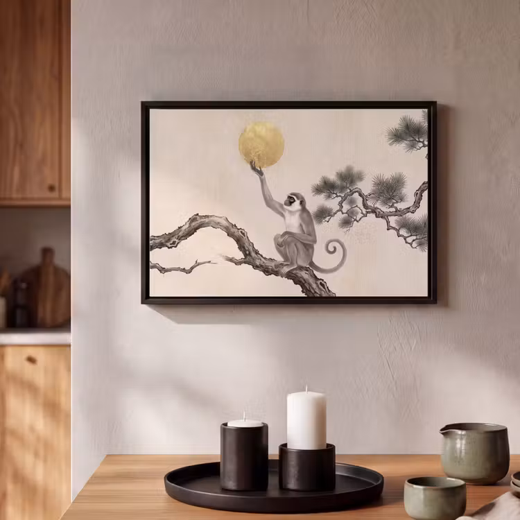 Canvas met lijst - Aap - Maan - Goud — 2