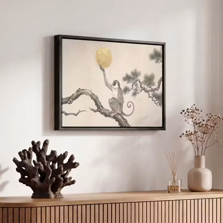 Canvas met lijst - Aap - Maan - Goud — 6