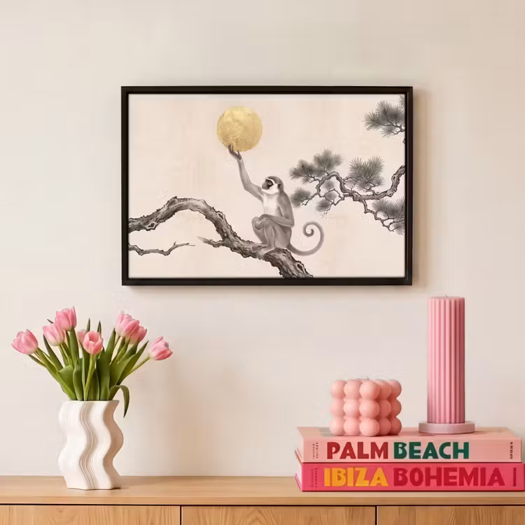 Canvas met lijst - Aap - Maan - Goud — 8