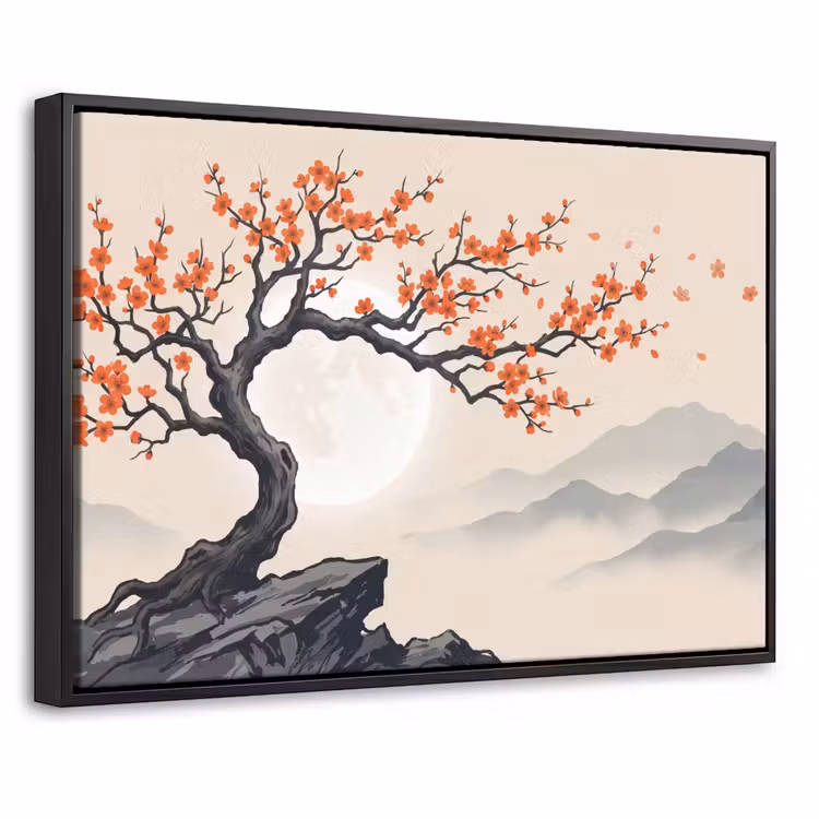 Canvas met lijst - Aziatisch - Bloesem - Rood — 1