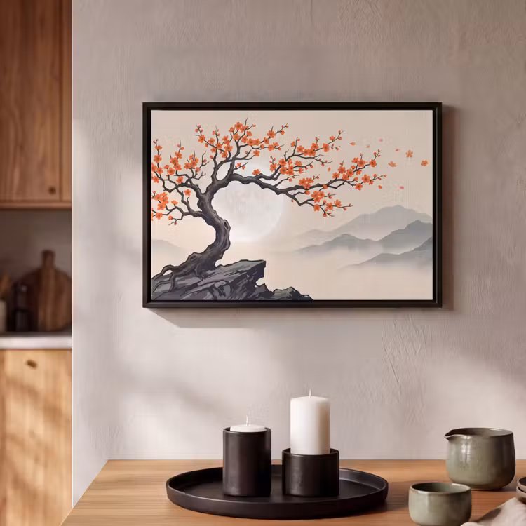 Canvas met lijst - Aziatisch - Bloesem - Rood — 2