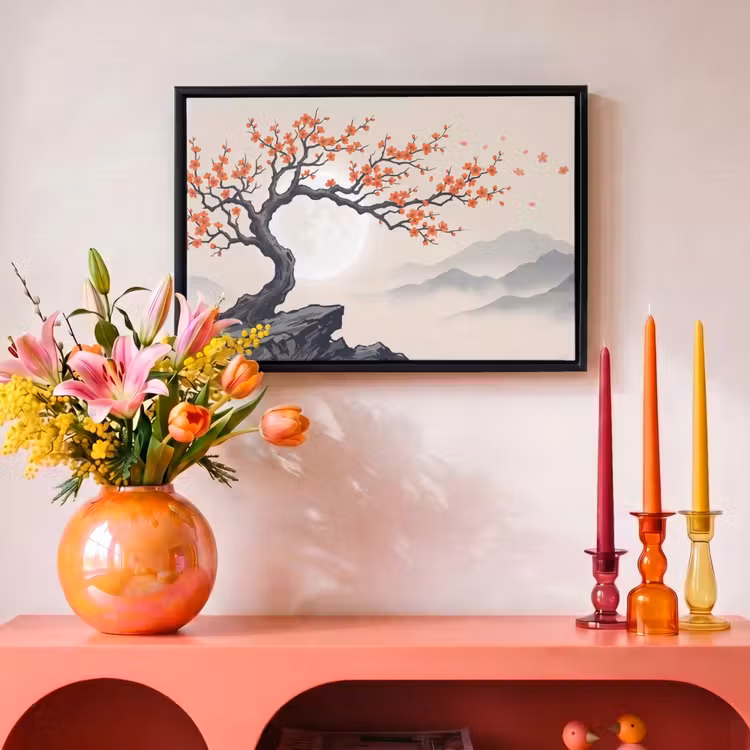 Canvas met lijst - Aziatisch - Bloesem - Rood — 4
