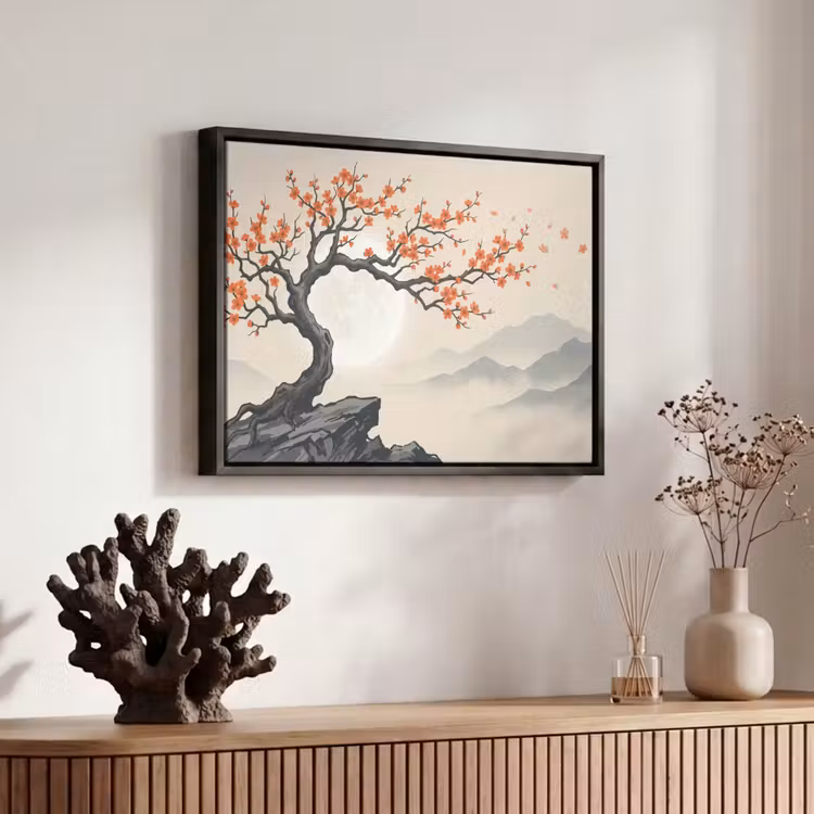 Canvas met lijst - Aziatisch - Bloesem - Rood — 6