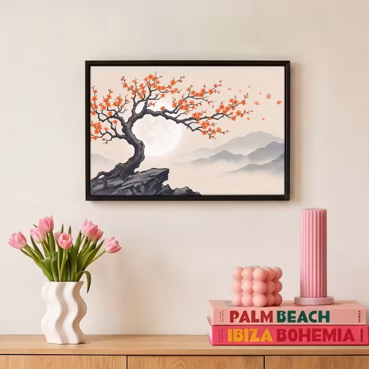 Canvas met lijst - Aziatisch - Bloesem - Rood — 8