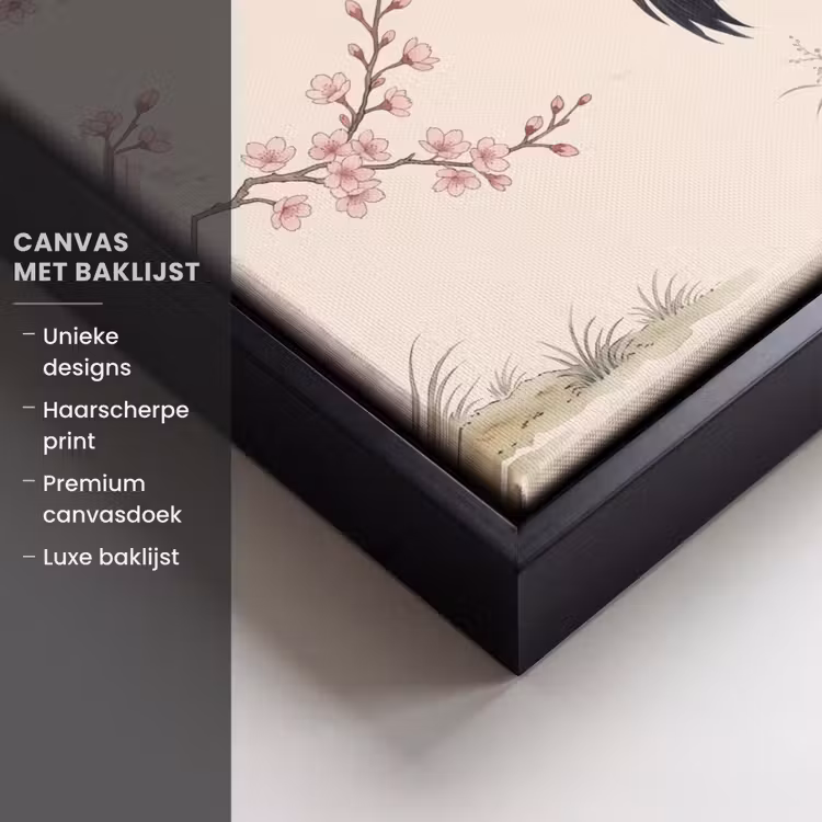 Canvas met lijst - Aziatisch - Kraanvogel - Beige — 5