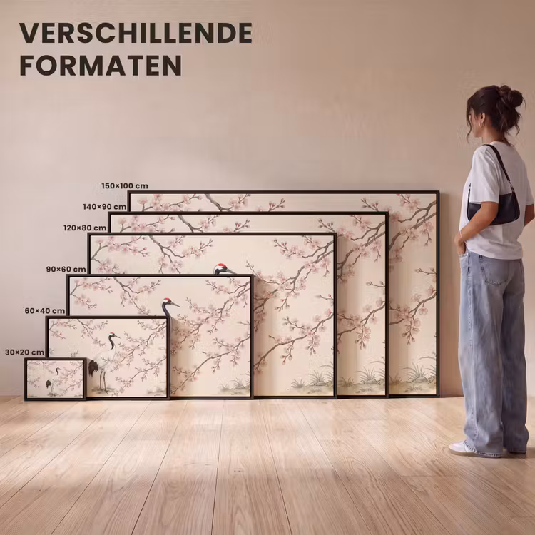Canvas met lijst - Aziatisch - Kraanvogel - Beige — 7