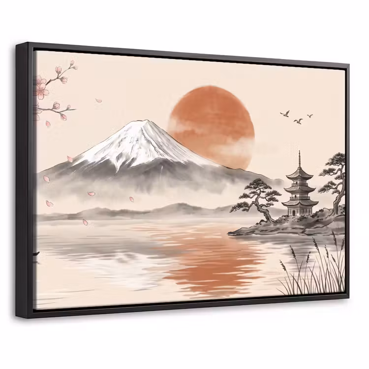 Canvas met lijst - Bergtop - Meer - Bloesem — 1
