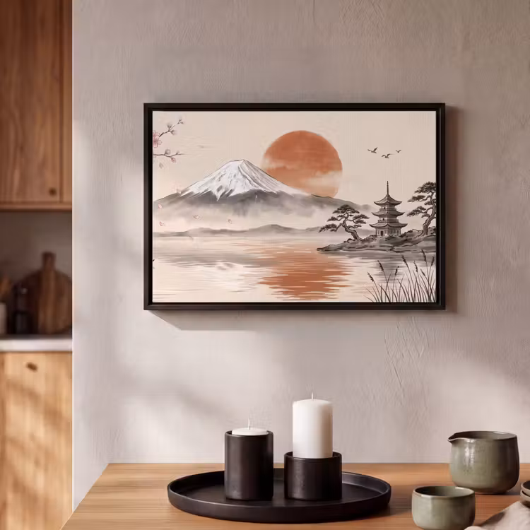 Canvas met lijst - Bergtop - Meer - Bloesem — 2