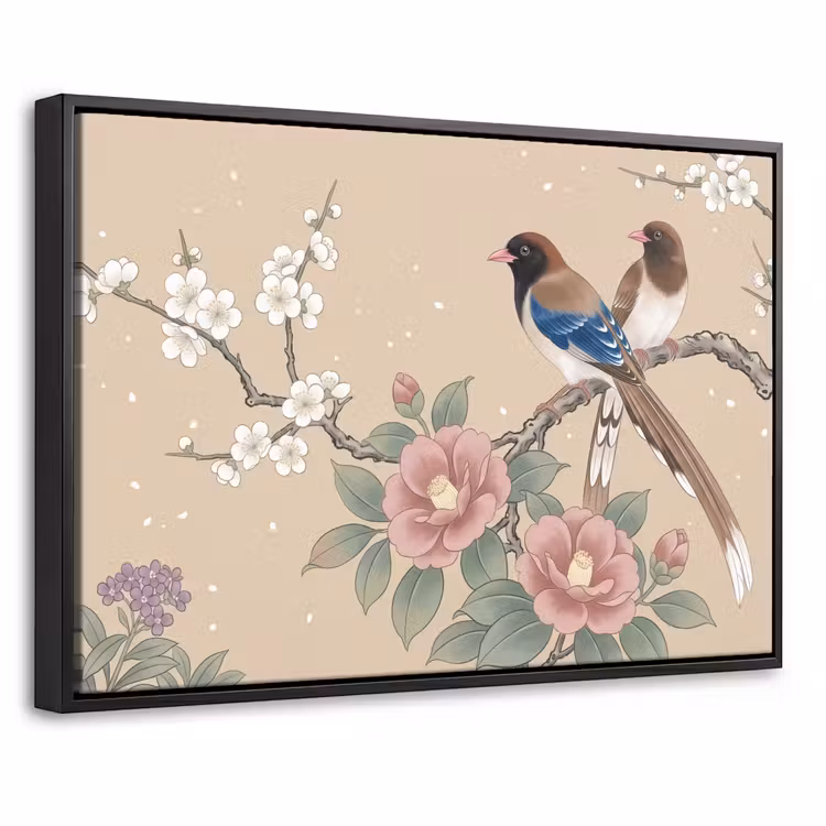 Canvas met lijst - Bloemen - Vogels - Bloemen — 1