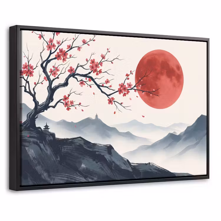 Canvas met lijst - Kersenbloesem - Oosters - Rood — 1