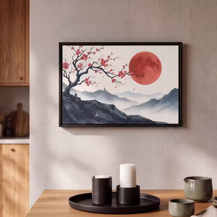 Canvas met lijst - Kersenbloesem - Oosters - Rood — 2