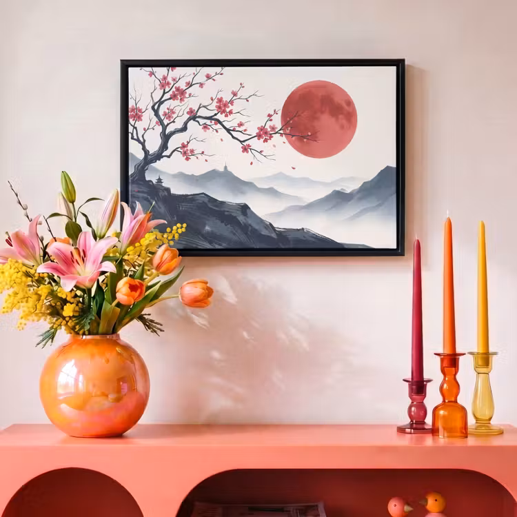 Canvas met lijst - Kersenbloesem - Oosters - Rood — 4