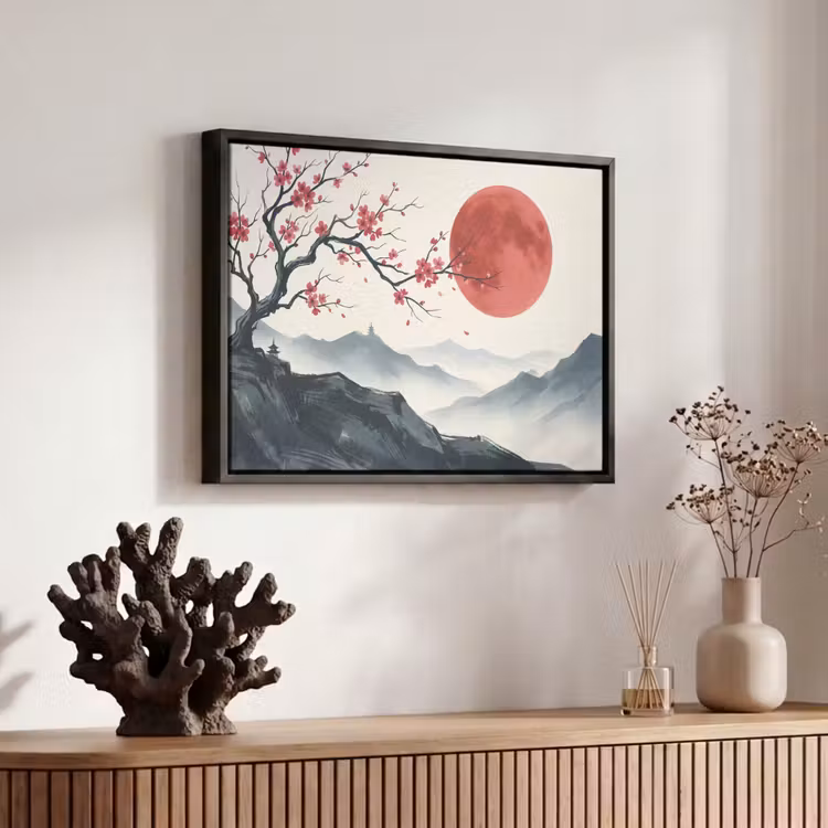 Canvas met lijst - Kersenbloesem - Oosters - Rood — 6