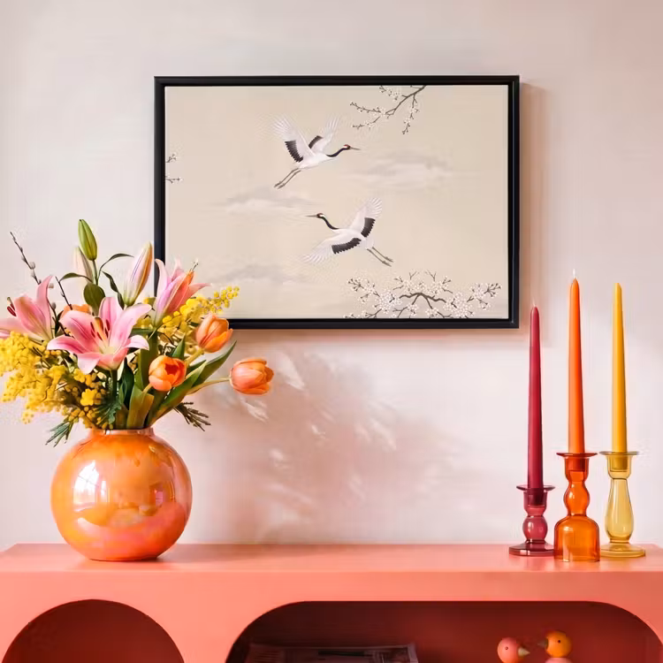 Canvas met lijst - Kraanvogels - Bloesem - Beige — 4