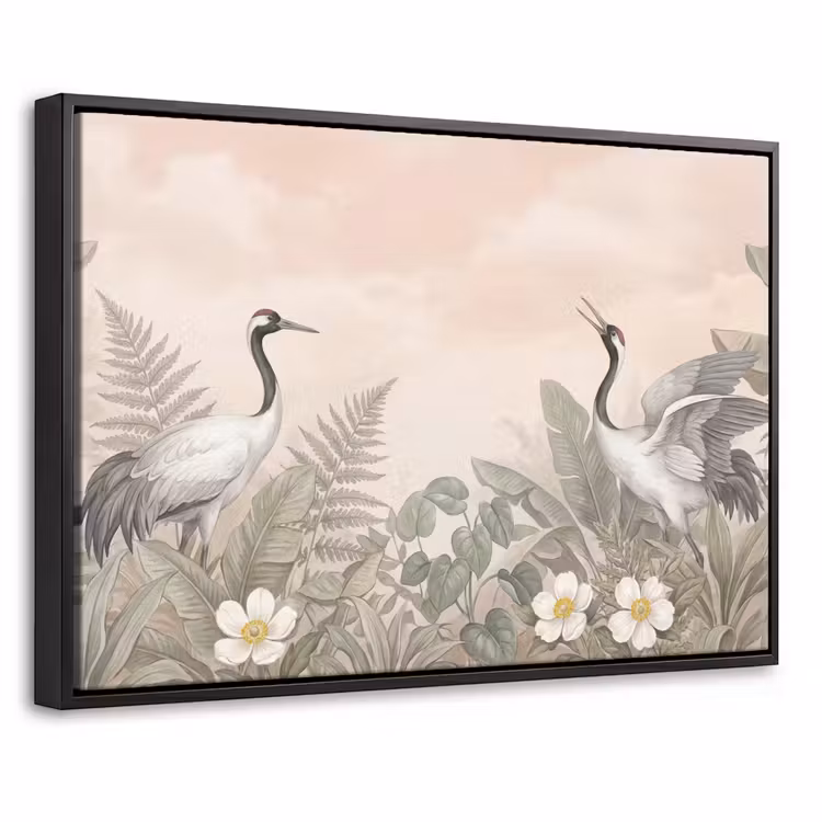 Canvas met lijst - Kraanvogels - Natuur - Roze — 1