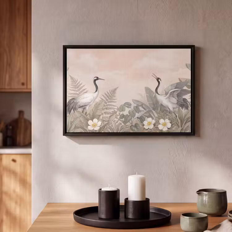 Canvas met lijst - Kraanvogels - Natuur - Roze — 2