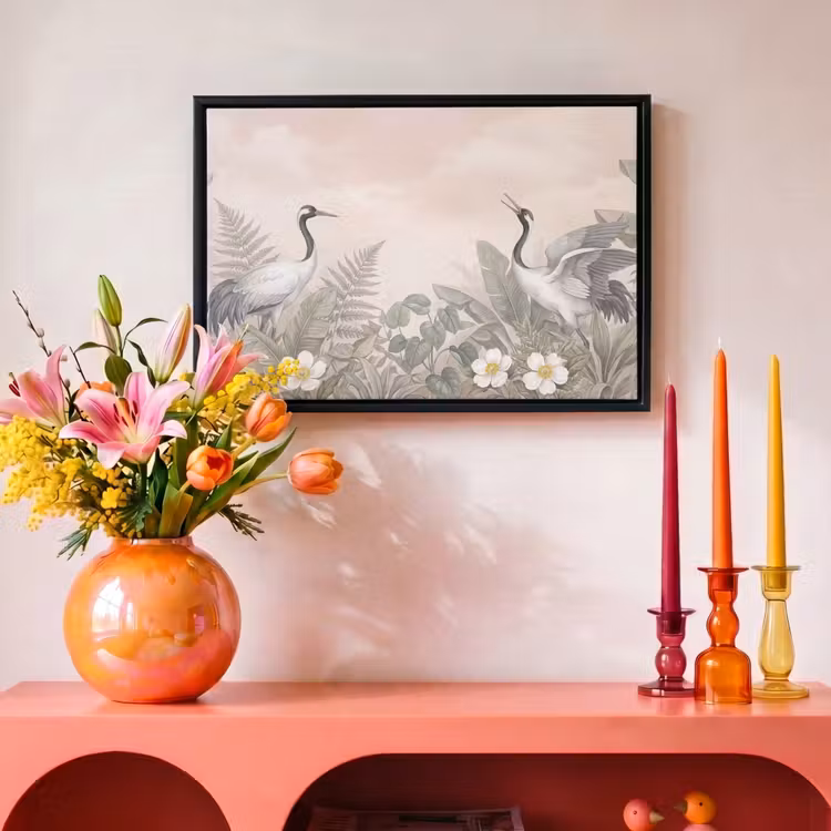Canvas met lijst - Kraanvogels - Natuur - Roze — 4
