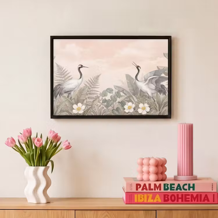 Canvas met lijst - Kraanvogels - Natuur - Roze — 8