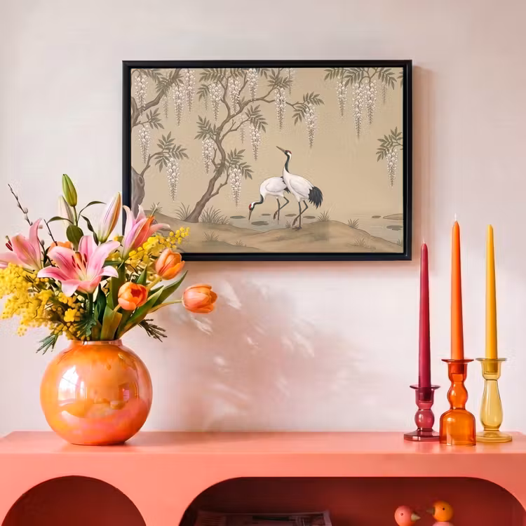 Canvas met lijst - Kraanvogels - Water - Beige — 4