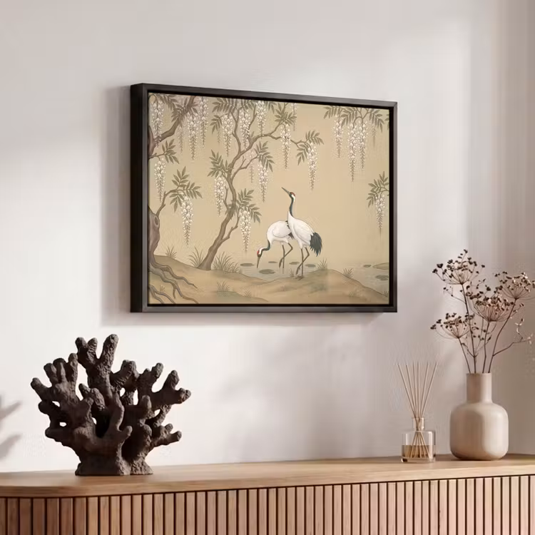 Canvas met lijst - Kraanvogels - Water - Beige — 6