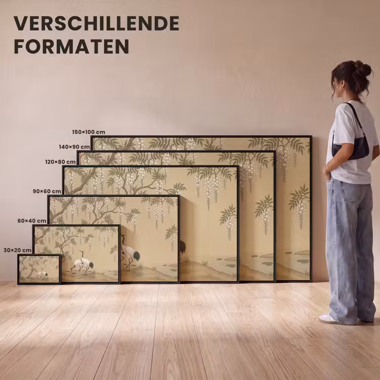 Canvas met lijst - Kraanvogels - Water - Beige — 7