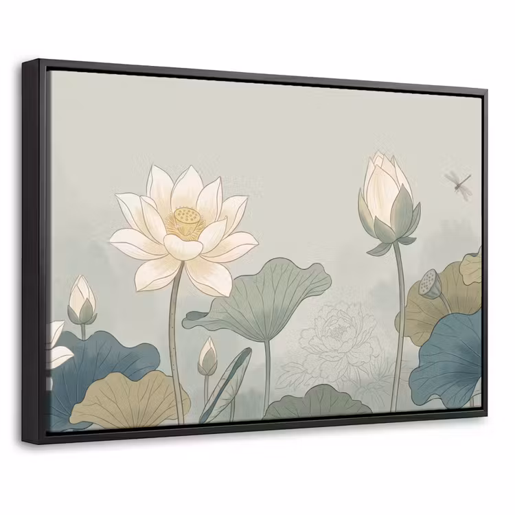 Canvas met lijst - Lotus - Bloemen - Groen — 1